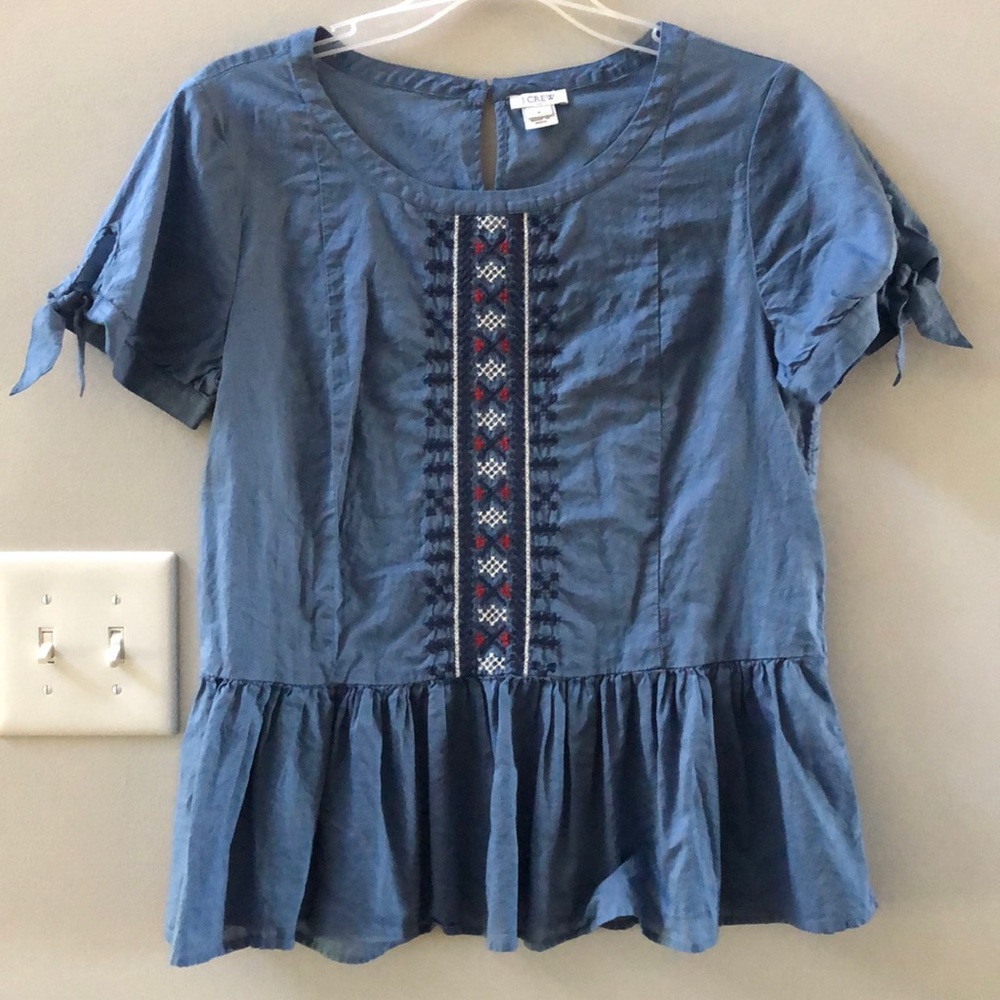 J. Crew denim Aztec Peplum top
